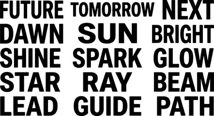 Fototapeta premium Words associated with light, brightness, and guidance for future prospects like dawn sun