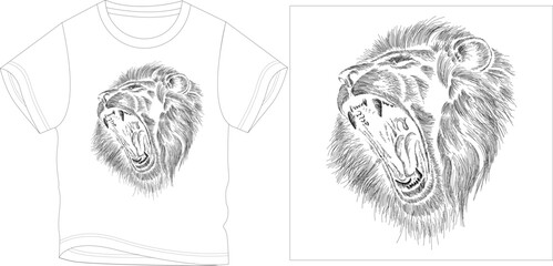lion roaring outline t-shirt graphic design vector illustration © Aisha