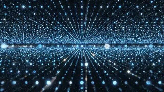 Abstract Digital Galaxy: A mesmerizing expanse of luminous blue dots arranged in a symmetrical, infinitely receding pattern, suggesting a digital galaxy or a vast network of data.