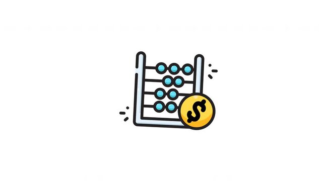 Wooden abacus beads and gold dollar coin graphic illustration for business accounting finance icon. Suitable for financial presentations and designs.