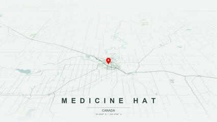 Modern minimalist vector map of Medicine Hat, Alberta. High-quality scalable illustration of Medicine Hat geographic boundaries, South Saskatchewan River valley for posters design. © AliRza