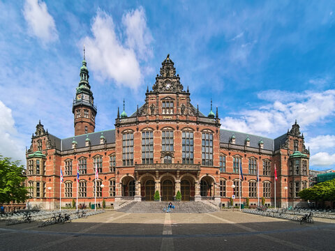 Groningen, Netherlands. Academiegebouw (the main building) of the University of Groningen. The building in the Dutch Neo-Renaissance style was built in 1907-1909 by design of architect Jan Vrijman.