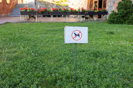 Warning sign placed on a green lawn asking visitors to keep off the grass. Suitable for public parks, regulations, environmental protection, landscaping, urban management, and civic responsibility
