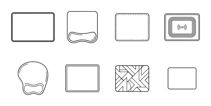 Mousepad Vector Icons, Computer Accessories Set, Ergonomic and Standard Designs, Digital Input Devices
