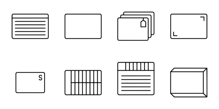 8 business card icons, outline style, for professional branding and contact information