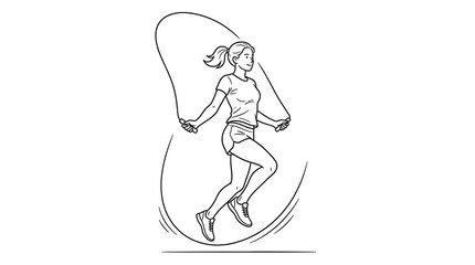 Obraz premium Line art illustration of an active woman exercising with a jump rope exercise training illustration lifestyle minimalist strength