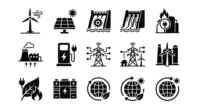 Renewable Energy Icons and Symbols.