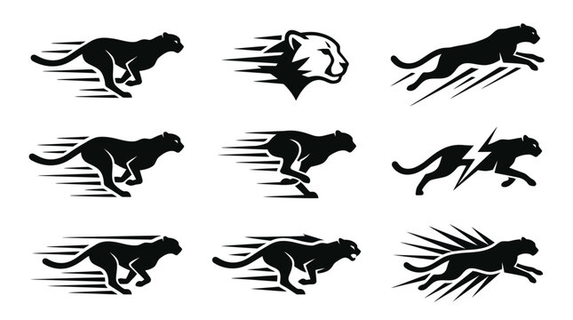 Black panther speed motion icons set.