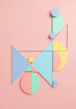 A soft pink pastel background featuring various geometric shapes such as triangles and circles arranged in a modern and minimalist design, graphic, vector, subtle
