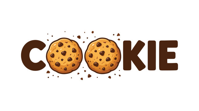 Creative vector illustration of the word cookie with two delicious chocolate chip cookies as letters