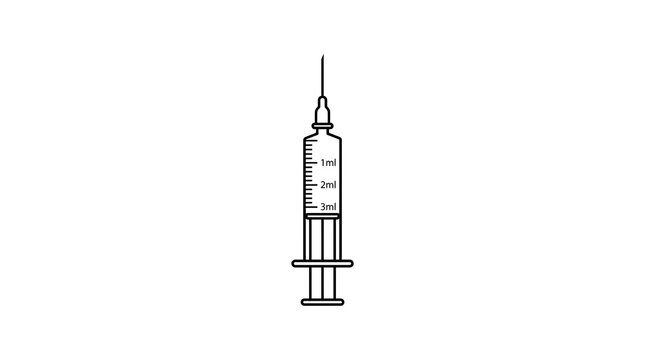 Professional medical syringe with needle for vaccination and injection drawn in a simple minimalist continuous line art style, injection