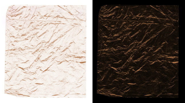 Crumpled rose gold foil texture, metallic copper paper background, wrinkled bronze leaf surface for luxury packaging and elegant graphic design