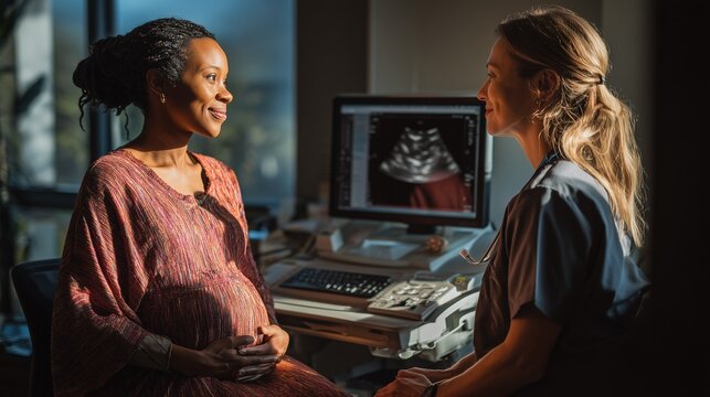 Diverse Pregnant Woman Receiving Prenatal Ultrasound Examination