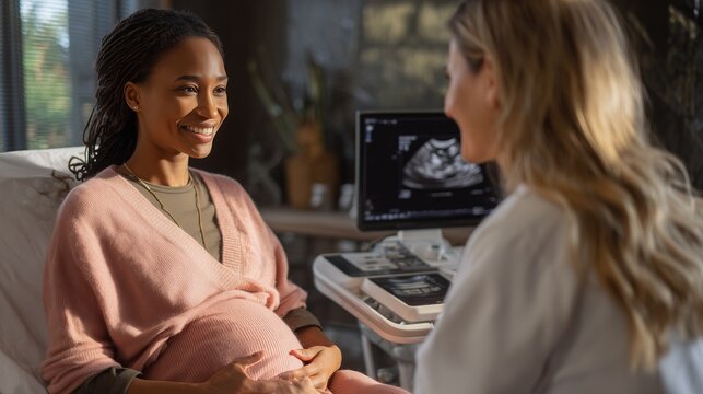 Diverse Pregnant Woman Receiving Prenatal Ultrasound Examination