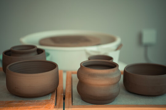 Clay pots on the table