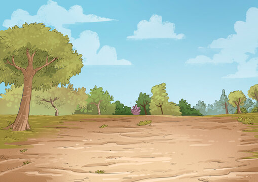 Arid southern forest landscape, illustration