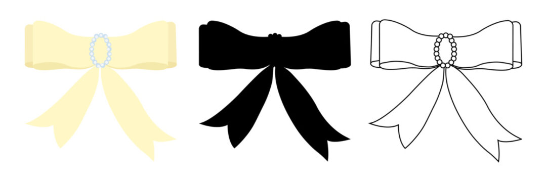 Minimalist Bow Vector Set with Yellow, Silhouette, and Outline Designs