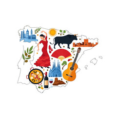 Naklejka premium Spain Symbols Map Collage