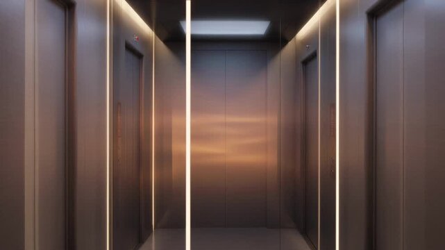 Modern elevator interior with vertical led strip lighting lift minimalist architecture building hallway