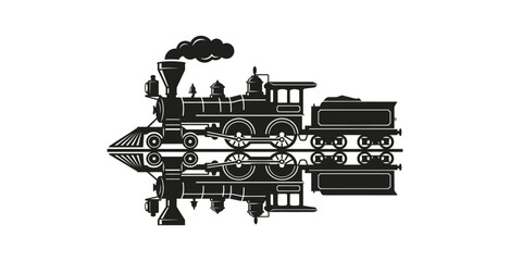 Obraz premium Vintage Steam Locomotive Reflection Vector Illustration