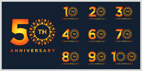 Fototapeta premium Collection of number 10 to 100 anniversary logo design template. Birthday for celebration party day special vector symbol concept icon