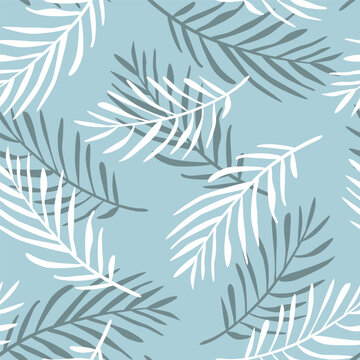 Vector seamless pattern with hand drawn palm leaves. Cute jungle design for textile, backgrounds, wallpaper, wrapping paper, digital prints.