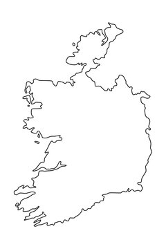 Vector map of Ireland, a country in Northwestern Europe. Detailed black contour, isolated on white background.
