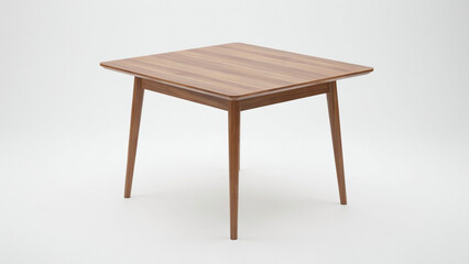Fototapeta premium Square mid century modern walnut wood dining table with tapered legs on white background