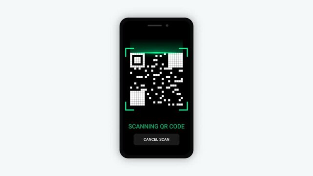 Mobile phone scanning QR code animation sequence, digital technology illustration