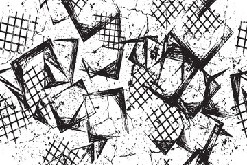 Obraz premium Abstract Black and White Grunge Geometric Pattern with Distressed Texture Background