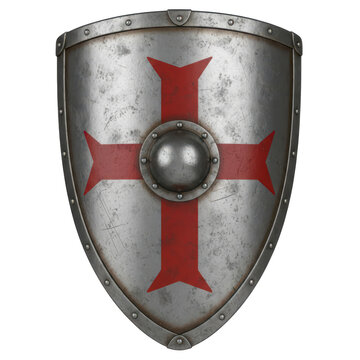 Medieval knight cross shield icon with red and white emblem