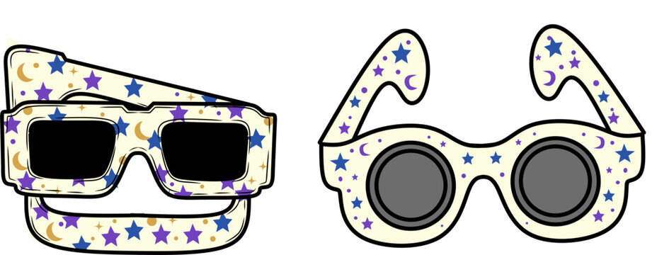 Retro paper solar eclipse viewing glasses vector sticker illustration
