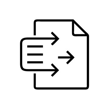 File export vector icon, document transfer with right arrows symbol.