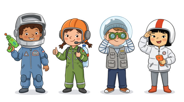 Group of happy children dressed in space costumes