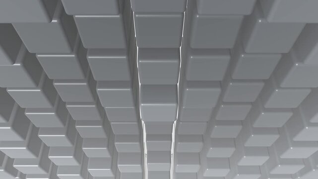 3D Seamless Loop Cube Tessellation Undulating in Gray. Modular Rounded Cubes Abstract Motion Graphic Background.