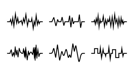 Obraz premium Sound Waveforms, Audio Signals, Music Beats, Rhythm Patterns, Vector Graphics Set