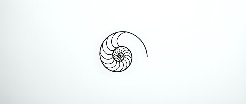 Nautilus shell spiral line drawing isolated on white background, ready for design projects, logos, and educational materials.