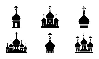 Orthodox Church Domes Vector Icons, Religious Architecture Symbols, Christian Building Silhouettes © Taher