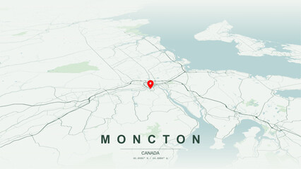 Modern minimalist vector map of Moncton, New Brunswick. High-quality scalable illustration of Moncton geographic boundaries, Petitcodiac River shoreline for posters design. © AliRza
