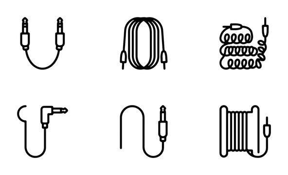 Audio Cables Vector Icons Set, Music Connection Wires Collection