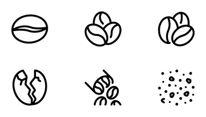 Fototapeta premium Coffee Bean Icons Set, Simple Line Art Vector Graphics