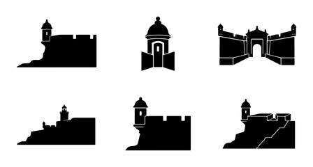 Fortress Silhouettes, Castle Icons, Historic Architecture Vector Set © Elma