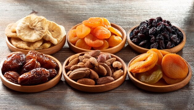 Different Dried Fruits On A Wooden Surface