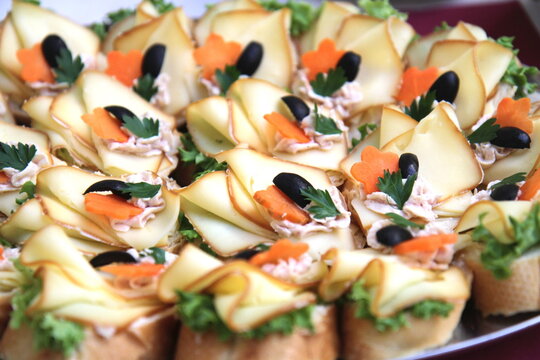 Gourmet Cheese Crostini Appetizers Platter Close-up