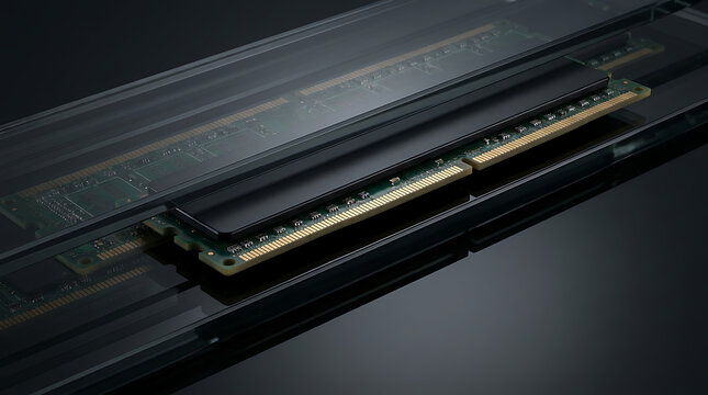High Performance Computer Memory RAM Module Installed on a Sleek Dark Surface for Advanced Digital Computing Systems