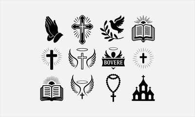 Naklejka premium elements with a Christian prayer theme icon set vector illustration