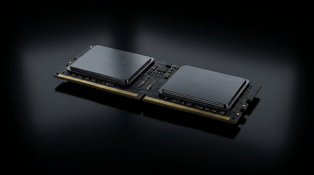 High performance computer memory modules on a dark circuit board with metallic finish