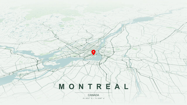 Modern minimalist vector map of Montreal, Quebec. High-quality scalable illustration of Montreal island geographic boundaries, Saint Lawrence River and Ottawa River shoreline for posters design.