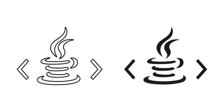 Steaming coffee cup icon with angle brackets symbolizing programming and coding concepts