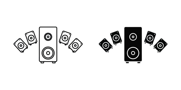 Surround sound speaker system arranged in a semicircular formation against a white background for audio playback